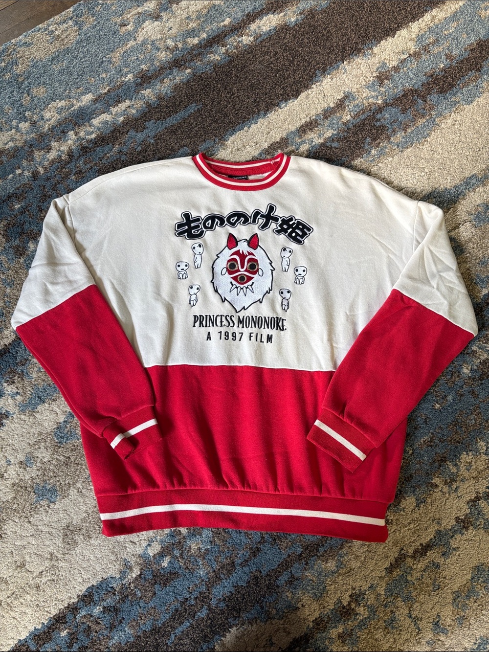 Princess Mononoke Red & White Colorblock Graphic Crewneck Sweatshirt